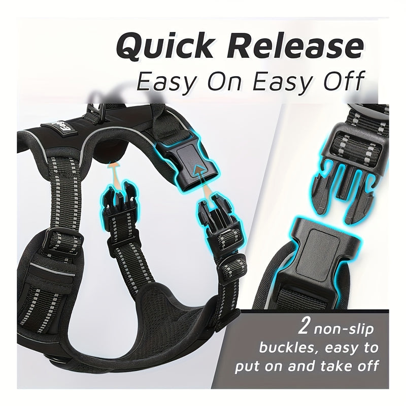 Arnês Anti-puxão para Cães Grandes – Ajustável e Confortável | Colete de Passeio com Faixas Refletoras, Alça de Controlo e 2 Anéis Metálicos