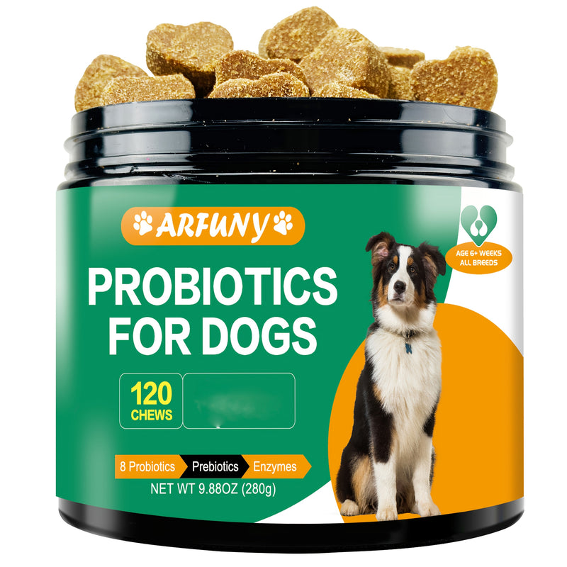 Suplemento Probiótico ARFUNY para Cães – 120 Gomas Mastigáveis com 8 Mil Milhões de CFU | Apoio Digestivo, Imunidade e Saúde da Pele e do Pelo