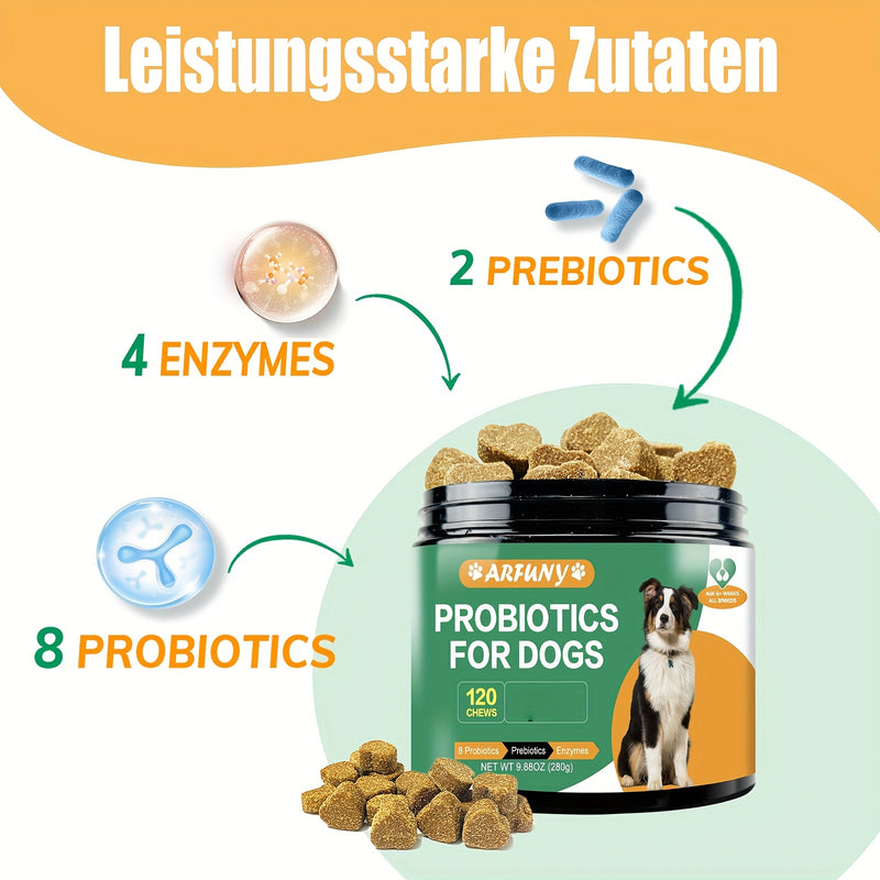Suplemento Probiótico ARFUNY para Cães – 120 Gomas Mastigáveis com 8 Mil Milhões de CFU | Apoio Digestivo, Imunidade e Saúde da Pele e do Pelo