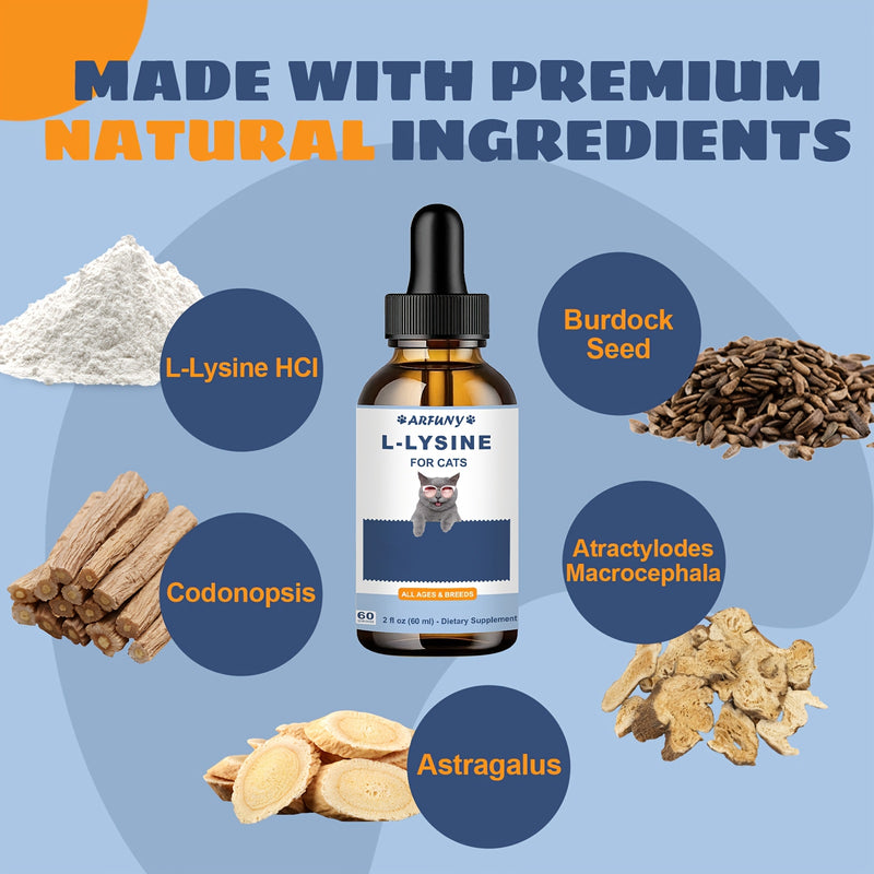 Suplemento L-Lisina Líquido para Gatos – 60ml | Apoio Respiratório, Ocular e Imunitário | Fórmula Saborosa e Fácil de Administrar
