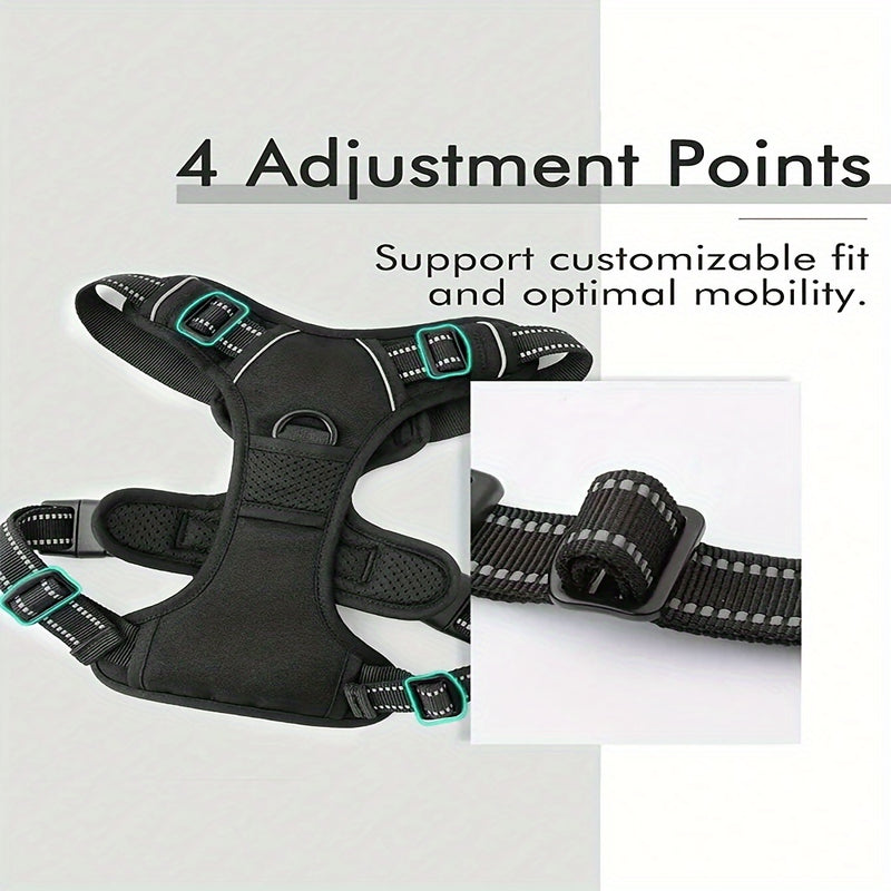 Arnês Anti-puxão para Cães Grandes – Ajustável e Confortável | Colete de Passeio com Faixas Refletoras, Alça de Controlo e 2 Anéis Metálicos